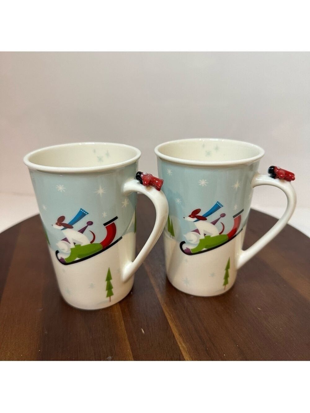 Starbucks 2011 Winter Holiday Skiing Mugs Set of 2 Bone China Snowflake Cups
